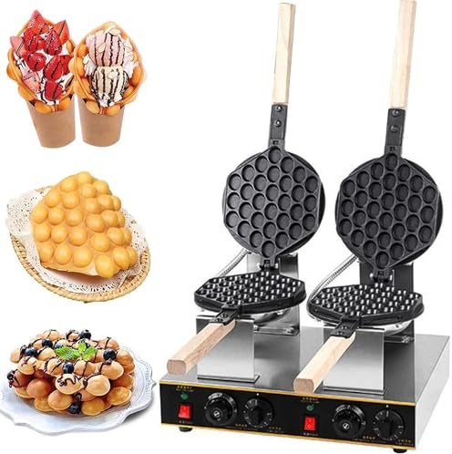 Bubble Waffle Maker Waffle Iron Egg Waffle Maker Double Eggettes Maker Commerical Non-Stick Electric 180° Flip Intelligent Temperature Control for School Canteens 1400W+1400W