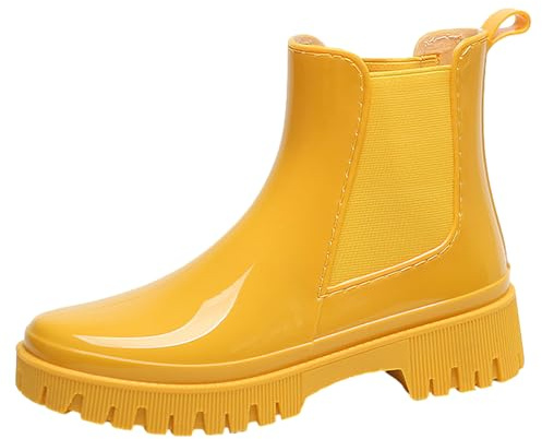 Jamrom Donna Moda Stivaletti Chelsea Stivali da Pioggia Tacco Grosso Stivali di Gomma