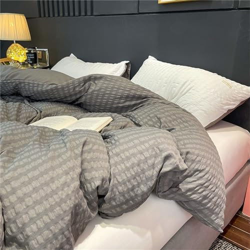 Odot Seersucker Fundas de Edredón Cama 90/135, Color Sólido Funda de Nórdico Microfibra Suave Funda para Edredón Ropa de Cama para Cama Individual y Matrimonio (150x200cm,Gris)
