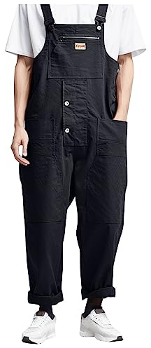 Gefomuofe Combinaison cargo rétro pour homme - Pantalon de travail avec bretelles extensibles - Pantalon de travail avec jean stretch - Salopette de loisirs, T noir., XL