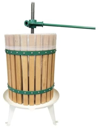 Apple Fruit Press - Sturdy Steel Base & Hardwood Basket for Juice, Cider & Wine - Manual Tool for Hard & Soft Fruits - Effortless Twist & Extend Mechanism - 12L Capacity - Free Pulp Bags Included