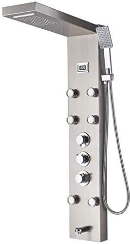 Duschsystem, Schwarze Badewanne, Dusche, Thermostat, Mischbatterie, Duschpaneel, Regenfall, Wasserfall, Massagestrahlen, Duschsäule, Duscharmatur, Turm-Duschset, Schwarz-gebürstetes_Nickel-Dekoration