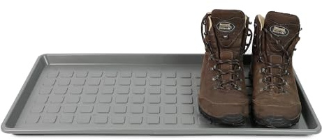 DIVCHI Plastic Boot Tray With Raised Edges | Multipurpose Entryway Shoe Tray | Pet Food Mat | Tools Storage (Grey)
