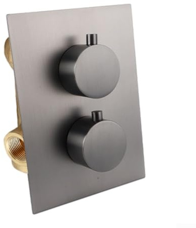 Thermostatic Shower Valve G1/2 2 Way Outlet Chrome Brass Temperature Control Concealed Shower Mixer for All Plumbing Systems Black