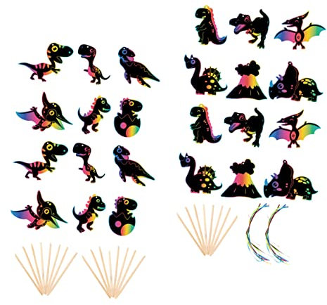 Toyvian 2sätze Junge Mädchen Dinosaurier Scratch Paper Bastelset Mit Holzstäben Und Bändern Kreatives Für Junge Mädchen Fördert Fantasie Und Hand-augen-koordination Für Zuhause Und