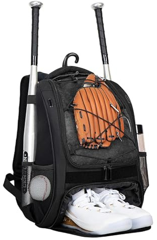 Softball Bag, Baseball Backpack | Softball Backpack for Kids, Baseball Bag with Shoe Compartment | Large Capacity Baseball Bat Bag for Helmets, Shoes and Bats - Perfect for the W