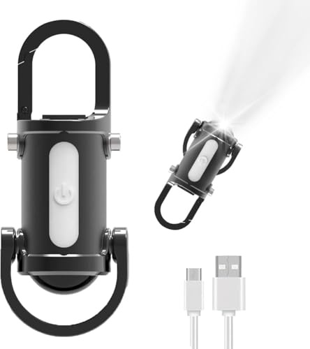 Mini ficklampa, LED-nyckelring, uppladdningsbar mini LED-ficklampa, uppladdningsbar USB-ficklampa, 7 lägen, med powerbank, för vandring och nödbelysning