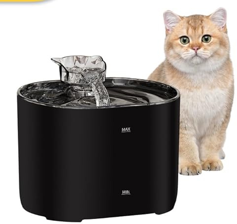 Wasserbrunnen für Katzen, Katzentränke, 2,2 Liter Fassungsvermögen, leise, mit Filter, Wasserpumpe und EU-Adapter im Lieferumfang enthalten. Garantiert BPA-frei. Schwarz, Einheitsgröße