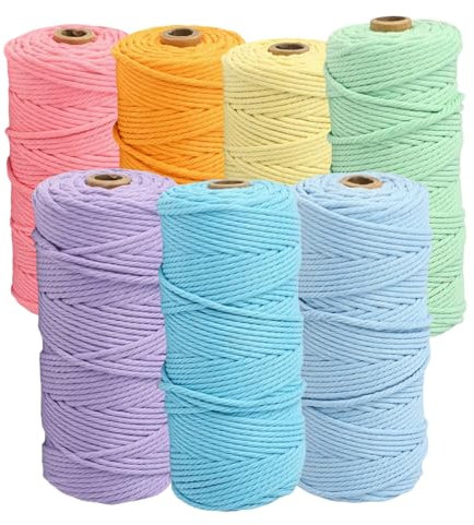 HSTWODE 7 Stück Baumwollseil, 2/3/4 mm Makramee-Garn,7 Farben, Bunt Baumwollseil für DIY Handwerk, Hängepflanze,Blumenampel, Basteln Stricken Boho Deko Wandbehang (schillernd2#, 2mm)