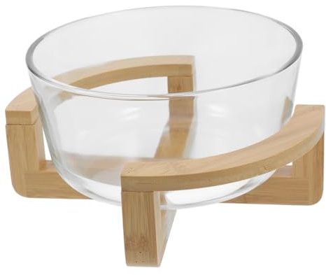 DINHEAROM Saladier en Verre 1500ml avec Base en Bois, Bol à Mélanger en Verre Transparent, Résistant à La Chaleur, Récipient Alimentaire Polyvalent Cuisine Et Salle à Manger