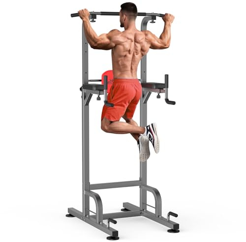 RELIFE REBUILD YOUR LIFE Power Tower & Dip Station Klimmzugstange Freistehend Multifunktions Fitnessgerät für Zuhause Kraftstation mit Klimmzug Dips Stange Pull Up Bar Indoor Calisthenics Equipment