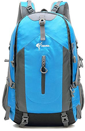 TurnWay Amanda 50L Water-Resistant Travel Backpack/Casual/Hiking/Camping Daypack with Rain Cover, Headphone Hole (Blue)