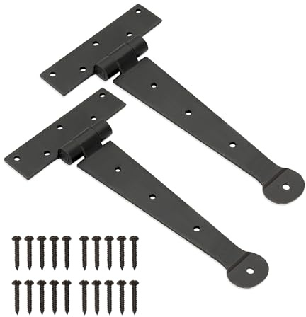 Infinity Decor One 9 (225mm) Traditional Hand Forged Wrought Iron T Hinge Penny End in Black Beeswax Finish for Wooden Outdoor Shed Door Gates