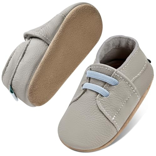 IceUnicorn Scarpine primi passi per neonati, in morbida pelle, Grigio Blu Jd, 6-12 mesi
