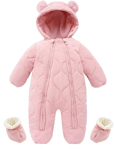 Happy Cherry - Traje de Nieve para Bebé Mameluco Cálido con Cubrepiés Mono con Capucha Niño Niña Abrigo Chaqueta de Invierno con Cremalleras Recién Nacido Buzo Entero Calentito - 3-6 Meses - Rosa
