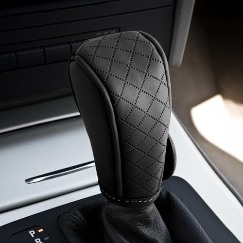 VBGURR Auto Schaltknauf Abdeckung,Anti-Rutsch Leder Schalthebel Abdeckung für Schalthebel Schutz,Schaltknauf überzieher Bezug Dekoration Zubehör für Autos LKWs SUVs (Schwarz)