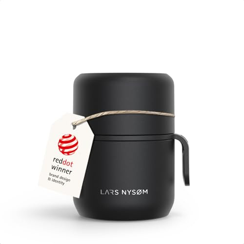LARS NYSØM Tarro Térmico de Acero Inoxidable - Recipiente Hermético para Comida Caliente y Fría, Termo de Boca Ancha para Sopas, Trabajo y Viaje (Carbon Black, 350ml)