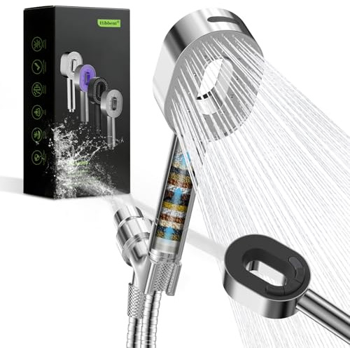 Hibbent Filtered Showerhead with handheld, High Pressure 5 Sprays Handheld Shower Head with Brass Holder& 71 Metal Hose, Water Softener for Hard Water-Remove Chlorine, Reduces Dry Itchy Skin, Chrome