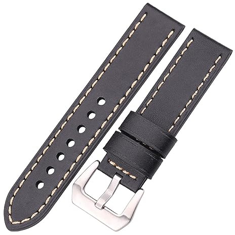 Run Ken Klockarmband I Äkta Läder 20 Mm 22 24 Svart Brun Handgjort Dam Herr Klocktillbehör(Black,20mm)