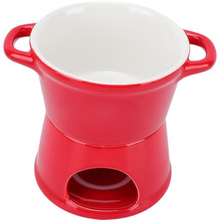 Fdit Individueller Keramik-Fonduebecher mit Gabel, Teelichtkerze, Schokoladen- und Käseschmelztopf, Dessert-Dip-Set für Obst und Brot (Rot)