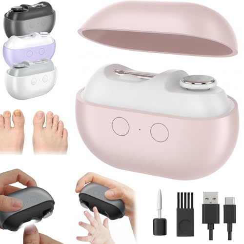 Professionnel Coupe Ongle Électrique pour Pied et Main, Lime a Ongle Electrique 3-en-1 avec LED,Rechargeable et Silencieux,Pour Ongles Durs et Épais,Idéal pour Bébé,Adultes et Seniors,Confort (Rose)