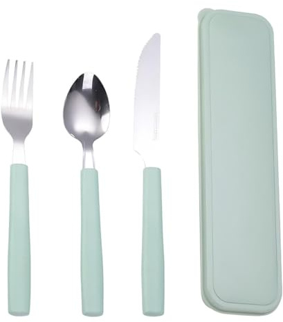 AEKZOX 3 Piezas Cubiertos de Acero Inoxidable con Estuche, Set de Cubiertos Portátil para Viajes, Camping, Oficina, Escuela, Sporks de Acero Inoxidable con Caja para Uso Diario