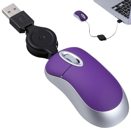 Lurrose Souris Filaire USB Compacte et Rétractable, Mini Souris Optique 1000 Dpi Câble Flexible, Couleur Violette, Ergonomique, Silencieuse Ordinateur Portable et Voyage