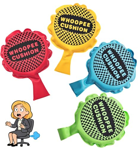 Cojín para Pedos 4 Piezas, Autoinflable, Multicolor, Articulos de Broma, Ideal para Fiestas y Pedos Broma, para Adultos y Niños