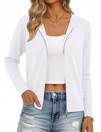 Aottori Gilet Zippé Femme Cardigan à Capuche Veste Chic Elegant Tricot | Pull Léger, Basique, Couleur Unie, Manches Longues, Doux Confortable, Automne Printemps, Bureau Quotidien