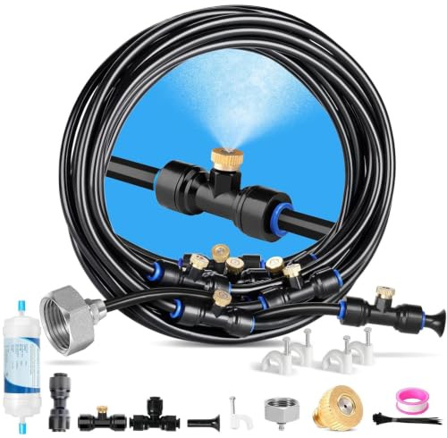 Sistema De Nebulización Para Exteriores,Sistema De Refrigeración Por Nebulización Con Boquillas De Latón Y Filtro De Agua, Apto Para Patios, Jardines, Céspedes E Invernaderos (15m)