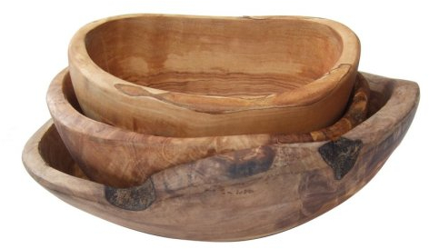 Naturally Med – Ciotole in Stile Rustico in Legno di ulivo, 3 Pezzi