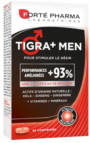 Forté Pharma - Tigra+ Men - Stimule le Désir & Booste les Performances - Complément Alimentaire Tonifiant sexuel, Booster libido - Gingembre, Ginseng, Vitamine E, Chrome, Zinc - 28 comprimés, 2/jour
