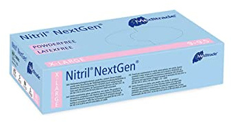 Meditrade 1283XL Nitril NextG extra töjbar undersökning och skyddshandskar, puderfri, steril, storlek X-Large, blå (100 pack)