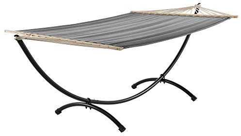 casa.pro Hamac avec Cadre Coton Polyester Métal Fritté Gris Noir 200/220 x 150 cm