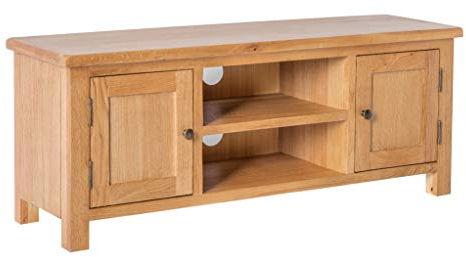 Surrey Oak Large TV Unit Cabinet for Living Room | Roseland Furniture Traditional Rustic Waxed 120 cm Solid Wood Television Stand Suitable for TVs up to 54 inch| Fully Assembled
