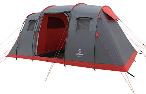 Justcamp Lake 4 Campingzelt, 4 Personen Familienzelt, groß, stabil, wasserdicht für Festival, tragbar, hohes Kuppelzelt mit Zwei Schlafkabinen und Vorraum mit Stehhöhe, Zelt für Familien, Tunnelzelt