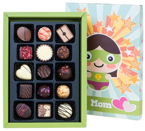 Super Mom Deluxe - 15 Chocolates | Idea de regalo | cumpleaños | Chocolate | Bombones | Dia de la madre | Mama | Mamá | día de la madre | Praliné | sabores | Navidad | Dulces navideños