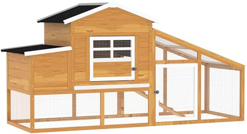 PawHut Pollaio da Giardino per Galline con Corsa e Zona di Nidificazione Vassoio Estraibile, 200x80x105cm