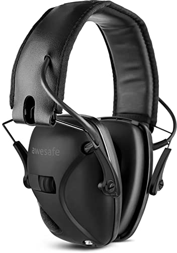 awesafe Cuffie Poligono Tiro Elettroniche Ancuffie Antirumore, Fascia Morbida Regolabile, Amplificazione Del Suono per La Caccia