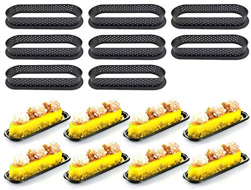 YlRNhe 8pcs Oval Tart Ring, Heat-Resistant Perforated Cake Mousse Ring, Cake Mold Perforated Cutter Tart Decorating (Black)