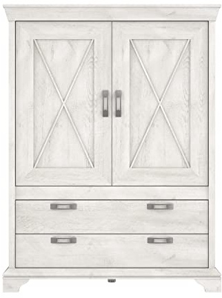 Forte Kashmir Highboard mit 2 Türen und 2 Schubladen, Holzwerkstoff, Pinie Weiß, B x H x T: 123 x 162,3 x 48,2 cm