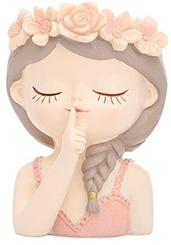 Baoblaze Ragazza Testa Viso per Piante Donne Busto per Fiori Cactus succulenti per fioriere Soggiorno per Interni Desktop, 7x7x11 cm