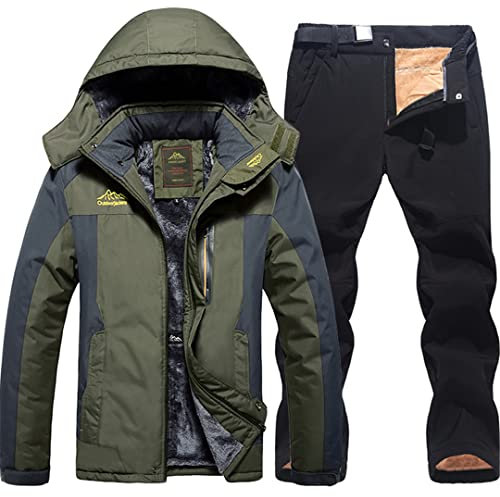 Skijacke, Hose, Herren, Winter, warm, dicke Jacke + Hose, 2-teiliges Set, winddicht, wasserdicht, Skijacke, Fleece-Mantel, Hose, Skianzug, Jacke, Hose, Größe 5 - 9XL
