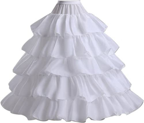 SSDH Jupon Crinoline à 4 Anneaux pour Robe de mariée 5 Volants Couches Robe de Bal Demi-Jupe sous-Jupe (Blanc), Taille unique Grande taille