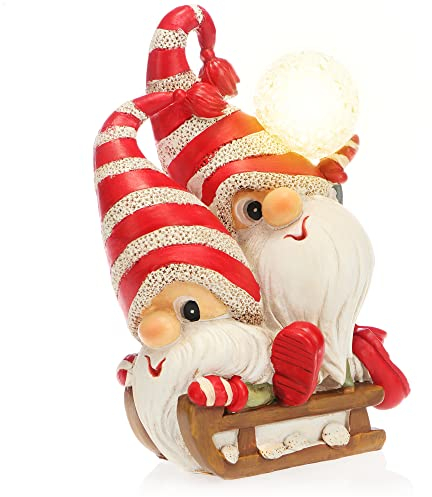 com-four® Figura di gnomo a LED su slitta - dolce decorazione natalizia con luce - Decorazione natalizia pixy da posare - Decorazione natalizia (1 pezzo - gnomo su slitta)