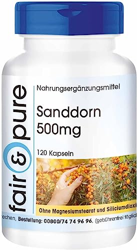 Fair & Pure Olivello spinoso 1500mg, 120 capsule, integratore alimentare vegano senza magnesio stearato, prodotto in Germania