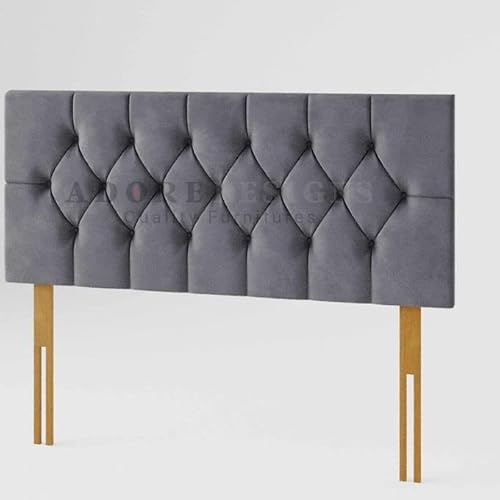 Adore Living Chesterfield Padded Lined Divan Bed Headboard | Plush Velvet Headboards for 3ft Single Bed Frame | Elegant design wooden material headboards for beds (Grey, 3ft Single Height-20inch)