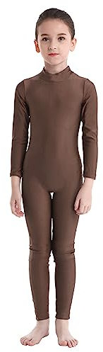 inhzoy Mädchen Gymnastikanzug Ganzkörper Turnanzug Langarm Jumpsuit Overall Einteile Ballettkleidung Tanzanzug Sport Bodysuit Trainingsanzug Braun 170-176/15-16 Jahre