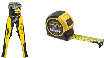 STANLEY FATMAX Automatic Wire Stripper, Strips 10-22 AWG Wire with Spring Loaded Handles & FATMAX Tape Measure Blade Armor 8 M Metric and 26 FT Imperial Shock Resistant