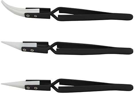 Cionyce 3 Pack Ceramic Tweezers - Reverse Tweezers for Crafting, Antimagnetic, Soldering (Black)